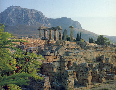 The ruins of the Temple of Apollo, Ancient Corinth.