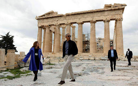 Former President Obama on his November 16, 2016, visit of the Acropolis.