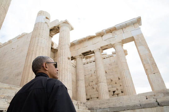 Former US President Obama takes a tour of the Acropolis in 2016 (Official White House Photo by Pete Souza).