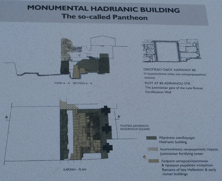The plan of the excavated part of the Pantheon building on Adrianou Street, Plaka.