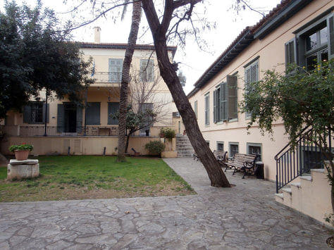 The courtyard of the Museum of Greek Popular Musical Instruments.