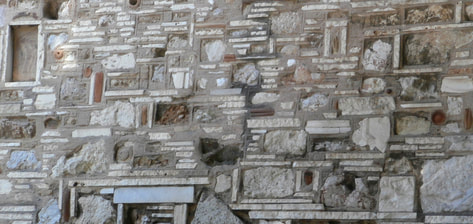 Detail from the stone wall of the church of Agios Demetrios Loumbardiaris, designed by architect  Demetris Pikionis.