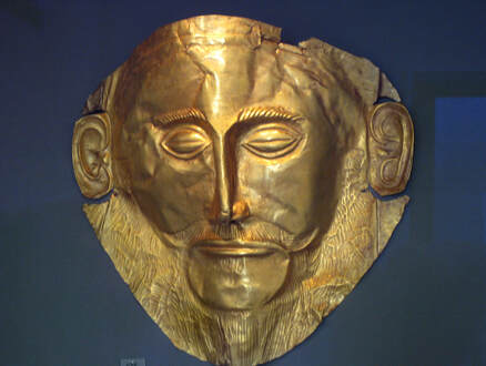 The golden mask of “Agamemnon”,  in the Archaeological Museum of Athens.