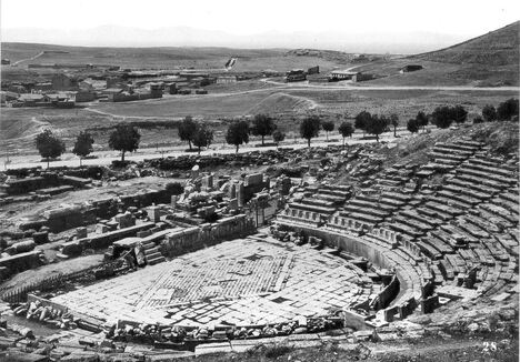 A very old photograph of the Theater of Dionysos, before almost any new structure was built around it.