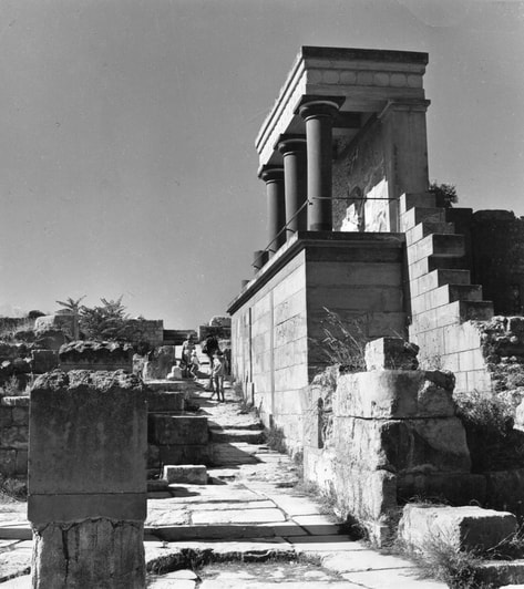 The ruins of the Minoan Palace of Knossos. Photo by Nicos Kontos, '60s, courtesy Greek National Tourist Organization.