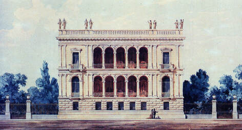 Watercolor of Iliou Melathron, the residence of Schliemann, now housing the Numismatic Museum.