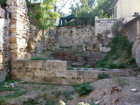 The ruins of the Pantheon building on Adrianou Street, Plaka.