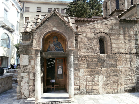 The entrance to the church of Panagia Kapnikarea in Athens.