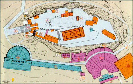 The Travlos plan of the Acropolis buildings.
