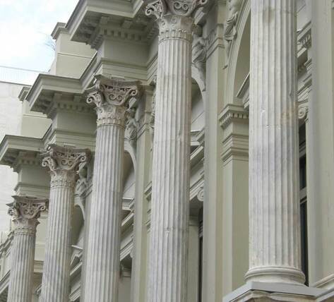Detail of the colonnade of the Ziller Building, Greek National Theatre, Athens.